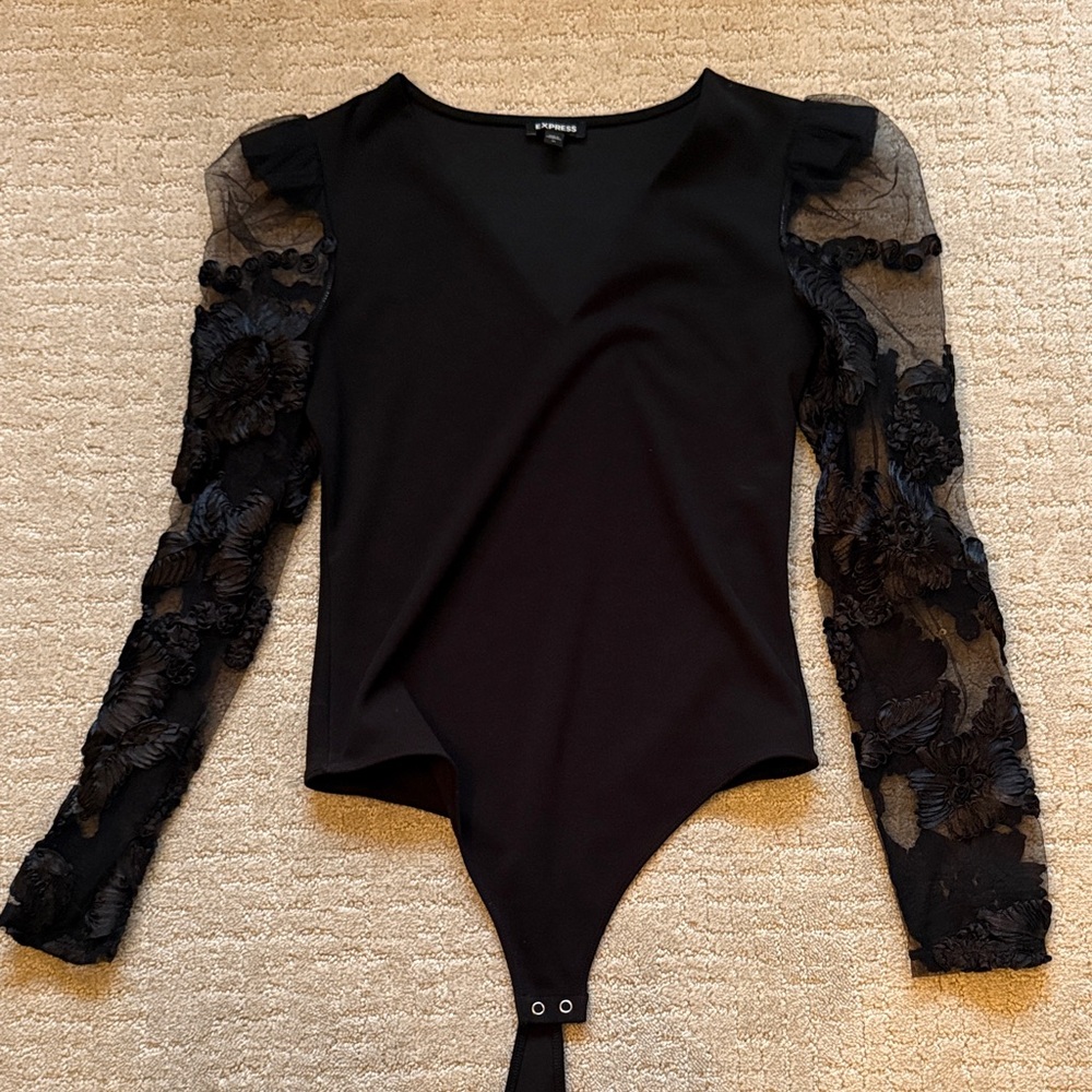 Express Black Floral Lace Bodysuit